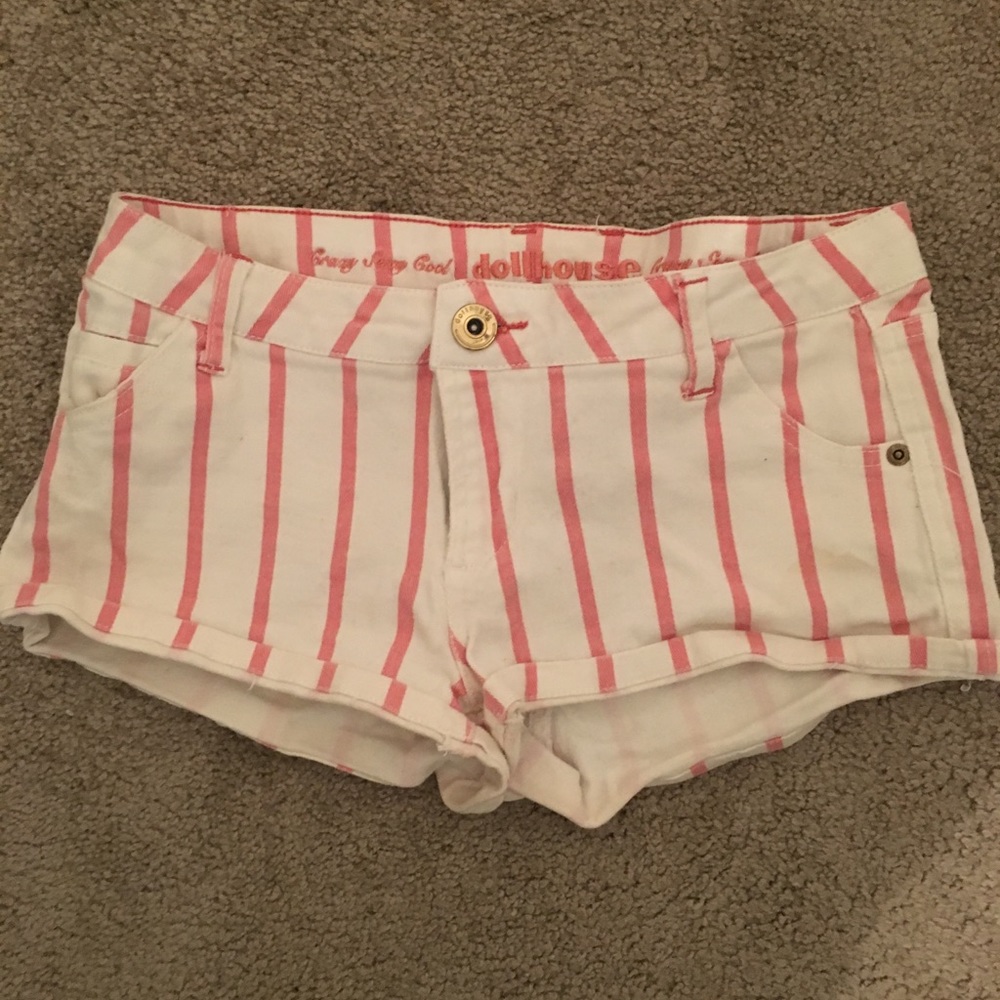 Pink and white stripped jean shorts